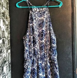 Blue and White Pattern Romper